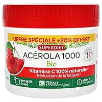 Superdiet Acerola 1000 Organic 60 Breakable Tablets to Crunch + 12 Free Tablets