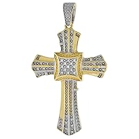 Sabrina Silver Large 2 inch 10k Gold Diamond Cross Pendants for Men 0.17 ct. Pave Set Two Tone Rhodium Finish