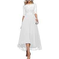 Lace Appliques Mother of The Bride Dresses for Wedding 3/4 Sleeve Tea Length Beaded Formal Evening Prom Dress