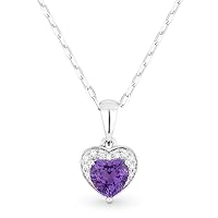 14K White Gold Heart Shape .46 ct Amethyst (5mm) & .04ct White Diamond Hearts Pendant Necklace