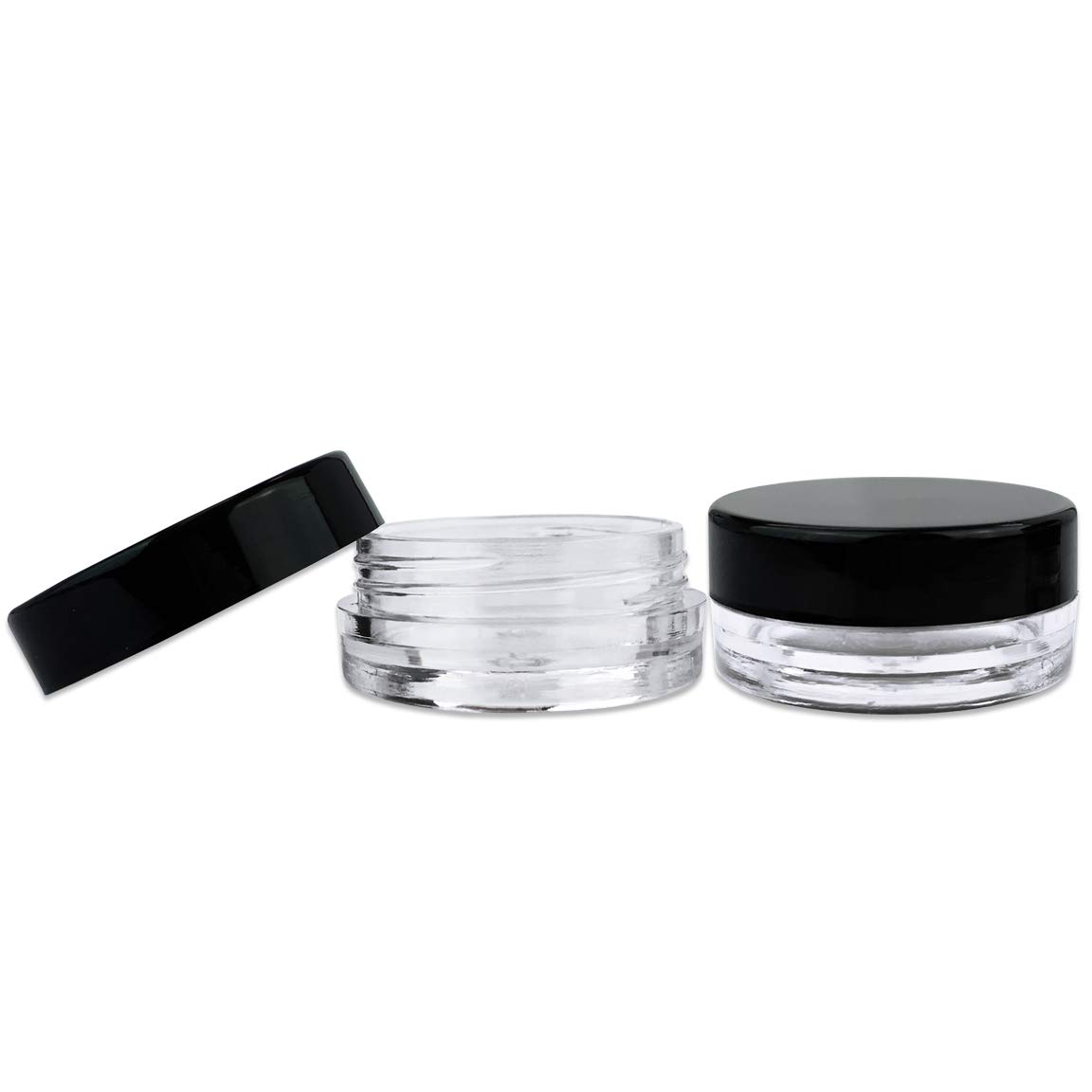 (100 Pieces Jars + Lid) Beauticom 3G/3ML Round Clear Jars with BLACK Screw Cap Lids for Scrubs, Oils, Toner, Salves, Creams, Lotions, Makeup Samples, Lip Balms - BPA Free