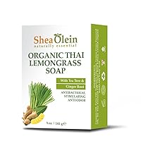 Shea Olein Natural Bar Soap - Organic Thai Lemongrass Soap Bar, Antibacterial & Anti Odor, With Tee Tree & Ginger Root - Refreshing Lemon Bar Soap for Balanced Skin PH (5 oz, 6 Bars)