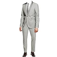 Men 2 Piece 1 Button Shawl Lapel Slim Fit Suit Formal Light Grey