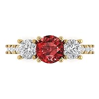 Clara Pucci 1.94ct Round Cut Solitaire 3 stone Crimson Deep Red Garnet Proposal Designer Wedding Anniversary Bridal ring 14k Yellow Gold