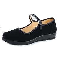 Black Velvet Mary Jane Shoes for Women China Dance Flat Old Beijing Cloth Walking Shoes