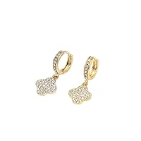 14K Gold Plated Pave Clover Dangle Earring