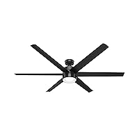Hunter Fan Company Solaria 72-inch Indoor/Outdoor Matte Black Casual Ceiling Fan With Bright LED Light Kit, Remote Control, Reversible DC Motor and SureSpeed Technology Included