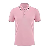 Men's Short Sleeve Polo Golf Shirts Solid Button Moisture Wicking Athletic T-Shirt Trendy Casual Collared Shirt