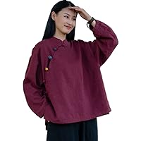 Casual Retro Blouse Shirts Chinese Top for Women Cotton Linen Chinese Shirt for Ladies