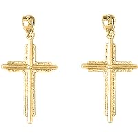 Latin Cross Earrings | 14K Yellow Gold Latin Cross Lever Back Earrings - Made in USA
