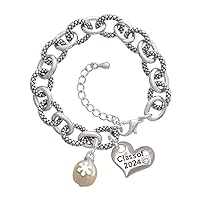 Plated Ornament with Snowflake - Class of 2024 Heart Charm Link Bracelet, 7.25+1.25
