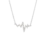 14k White Gold Heart Beat Single Cut Micro Pave Set 0.05 dwt Diamond Necklace