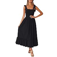 Women’s Summer Casual Loose Sleeveless Spaghetti Strap Asymmetric Tiered Beach Maxi Long Dress