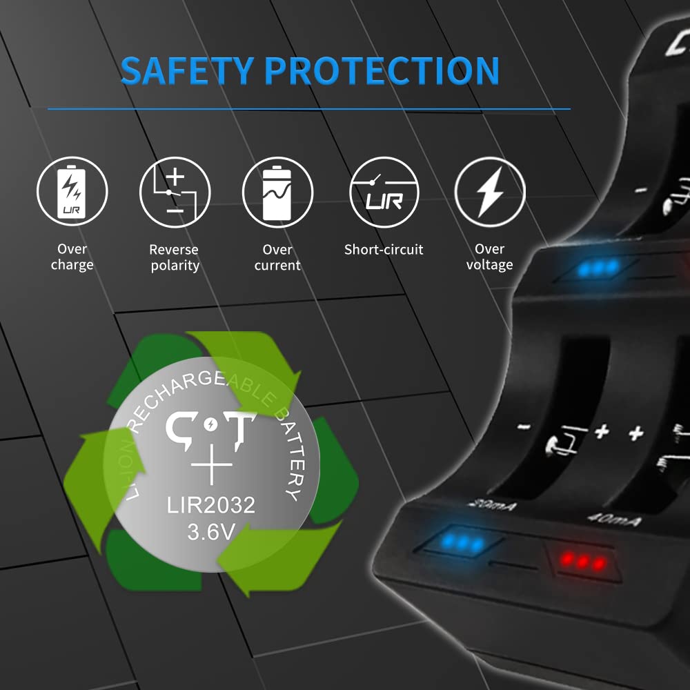 CT-ENERGY Lithium Coin Button Cells Battery Charger with 4 Pack 3.6V Rechargeable Lir2032 Batteries Replace 3V CR2032 Battery