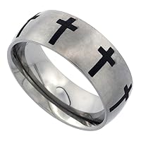 Sabrina Silver 8mm Titanium Wedding Band Cross Ring Domed Brushed Finish Comfort Fit Sizes 7-14