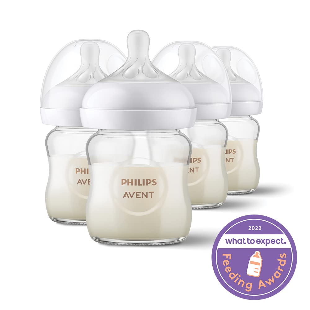 Philips AVENT Glass Natural Baby Bottle with Natural Response Nipple, Clear, 4oz, 4pk, SCY910/04