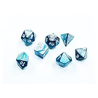 Steel and Teal Gemini Mini Dice with White Colored Numbers 10mm (3/8in) Set of 7 Chessex