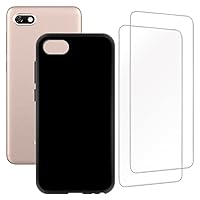 Gionee F205(5.45 Inch) Design Case with 2 Pack Tempered Glass Screen Protector,for Gionee F205 Slim Soft Silica Gel TPU Protective Cover. Black