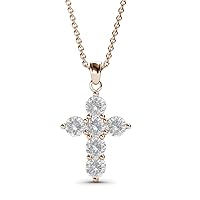 White Sapphire Cross Pendant 0.99 ctw 14K Gold. Included 18 inches 14K Gold Chain.