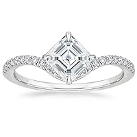 10K Solid White Gold Handmade Engagement Ring 2.0 CT Asscher Cut Moissanite Diamond Solitaire Wedding/Bridal Ring Set for Women/Her Proposes Ring