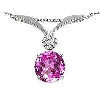 Tommaso Design Round 7mm Created Pink Sapphire Pendant Necklace 14 kt White Gold