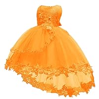 Princess Dresses Girls Sleeveless Tulle Prom Dress Lace Appliques Wedding Kids Prom Bow-Knot Ball Gowns Orange