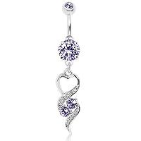 WildKlass Jewelry Gemmed Navel Ring with Elegant Heart Spiral Dangle and Tanzanite 316L Surgical Steel