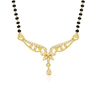 22K/18K Real Certified Fine Yellow Gold Carved CZ Mangalsutra Pendant