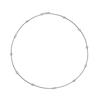 Blue Topaz & Natural Diamond by Yard 11 Station Petite Necklace 0.35 ctw 14K White Gold. Included 18 Inches Gold Chain.