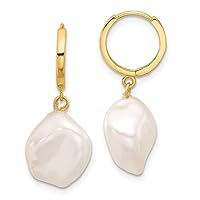 14k Gold 11 12mm Keshi White Freshwater Cultured Pearl DReligious Guardian Angel Hoop Earrings Measures 28.5x11.25mm Wide 1.5mm Thick Jewelry Gifts for Women