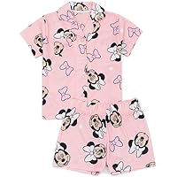 Disney Minnie Mouse Pyjamas Set | Girls Pink Loungewear Shirt & Shorts Complete PJ Bundle | Bow All Over Print Button-Up PJs
