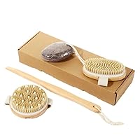 Bath Set Volcanic Grinding Stone with Nail Round Head Brush Detachable Long Handle Brush Bath Three-Piece Set