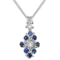 925 Sterling Silver Natural Diamond & Sapphire Womens Pendant & Chain - Choice of Chain lengths