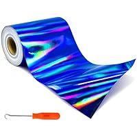 VViViD Blue Holographic Chrome DECO65 Permanent Adhesive Craft Vinyl 15 Feet x 12 Inches Roll + Weeding Tool, N1
