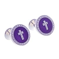 Cross Round Crystal Purple Pair Cufflinks in a Presentation Gift Box & Polishing Cloth