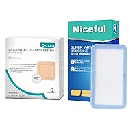 10 Packs Super Absorbent Wound Dressing 4 x 7.8in, Silver Silicone Foam Dressing 4x4 in 5 Packs, Highly Absorbent Wound Dressing for Moderate to Heavy Wound Exudate