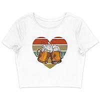 Cute Beer Women's Cropped T-Shirt - Heart Design Crop Top - Graphic Beer Cropped Tee
