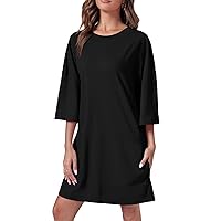 Aurgelmir Womens Casual Oversized 3/4 Sleeve T-Shirt Dress Loose Crewneck Summer Mini Dress