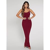 Dresses for Women - Solid Bodycon Cami Dress (Color : Burgundy, Size : X-Small)