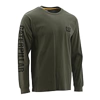 Caterpillar Trademark Banner Long Sleeve Tee Shirts for Men with Center Back Neck Wire Management Loop and Cat Workwear Logo