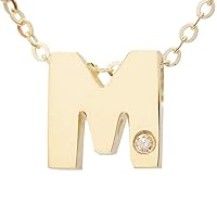14k Yellow Gold Initial M Round Cut Bezel Set 0.01 dwt Diamond Necklace