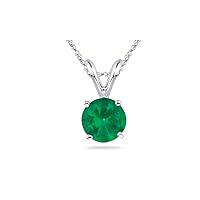 0.15-0.30 Cts of 4 mm AA Round Natural Emerald Solitaire Pendant in 18K White Gold - Valentine's Day Sale