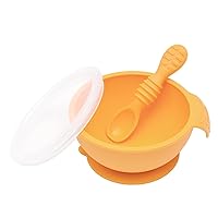 Bumkins Baby Bowl, Silicone Feeding Set with Suction for Baby and Toddler, Includes Spoon and Lid, First Feeding Set, Training Essentials for Baby Led Weaning for Babies 4 Months Up, Tangerine