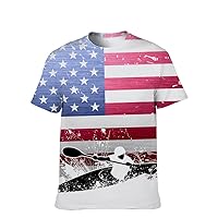 Unisex USA American Novelty T-Shirt Classic-Casual Funny Crewneck Short-Sleeve: Performance Comfort Soft 3D Hipster Slim Tee