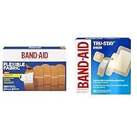 Band-Aid Brand Flexible Fabric Adhesive Bandages for Wound Care and First Aid & Brand Tru-Stay Sheer Strips Adhesive Bandages for First Aid and Wound Care, Assorted Sizes, 80 ct