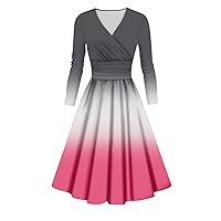 Elegant Plus Size Dress for Women Trendy Fall Winter Long Sleeve A Line Dress Formal Smocked Flowy Sexy Midi Dress