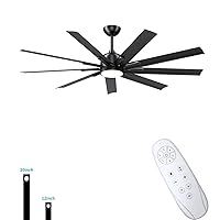 CJOY Large Ceiling Fan with Lights and Remote, 84 inch Black Industrial Ceiling Fans, 9 Aluminium Blades, Reversible DC Motor, Dimmable Light Fan Bedroom Indoor/Outdoor Ceiling Fans for Patios
