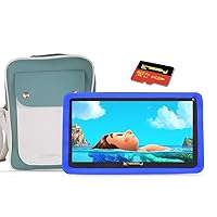 LINSAY Kids Tablet Wi-Fi 2GB RAM 32GB Android 10 Dual Camera Bluetooth Protective Kid-Proof case Learning Apps, Games Parent Control Google Certified + Carry Bag + Micro SD Card 64GB Blue
