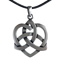 Celtic Jewelry Heart Triquetra Knot Pagan Silver Pewter Men's Pendant Necklace lucky Fortune Charm Protection Amulet Wealth Eternal Love Infinity Talisman Norse Viking Asatru w Black Leather Cord