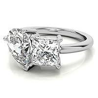 10K Solid White Gold Handmade Engagement Rings 2.0 CT Pear, Princess Cut Moissanite Diamond Solitaire Wedding/Bridal Ring Set for Women/Her Propose Rings